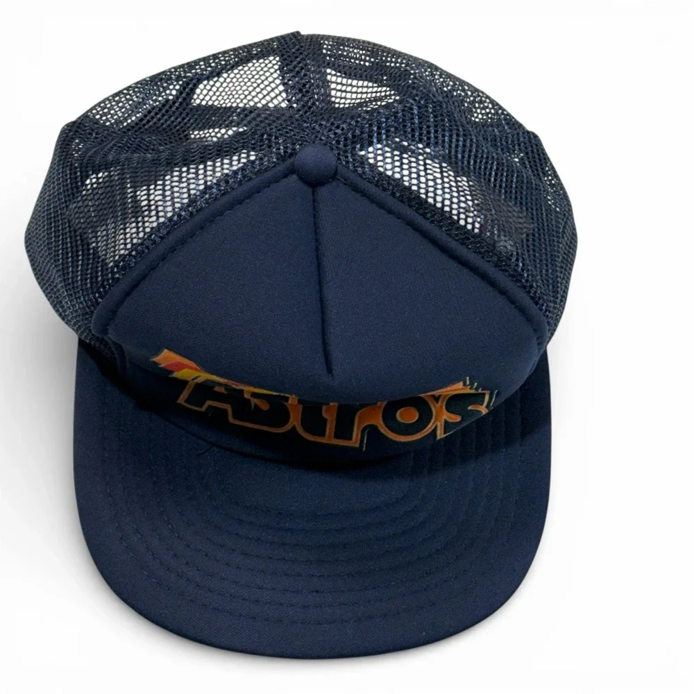 Vintage Houston Astros Trucker Hat Navy Blue Rainbow Logo‎ Snapback MLB Cap